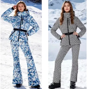 Women's Winter Hooded Padded Sport Parkas Pants 2 PCS Set Belt Female Elegant Warm Windproof Skiing Coats Jackets Trousers