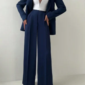 Women's Elegant Casual Blazer Jacket And Straight-Leg Pants Suit Set Spring Autumn & Winter Suitable for Office Work Business