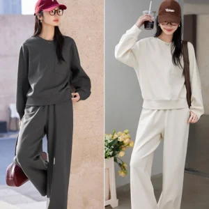 VIMLY 2 Piece Sweat Pant Set Woman 2025 Casual Outfit Spring Autumn Loose Sweatshirt Wide Leg Pants Female Clothing Sets A0670