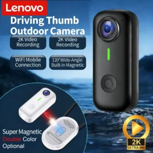 Lenovo 2K Magnetic Sports Camera Mini Thumb Camera WiFi 120° Wide Angle Smart Anti Shake For Cycling Vlog Motorcycle Helmet