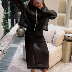 Clacive Sexy Loose Black Skirt Set 2 Piece Woman 2026 Fashion Long Sleeve Shirt With High Waist Long Skirt Set Female Clothing