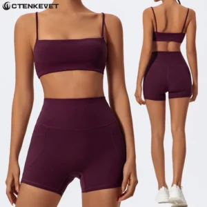 Ctenkevet Women Two Piece Gym Workout Set Female Bra Yoga Sets 2ps Shorts Fitness Wear Women Quick-Dry Camisole Sports Bra Suits