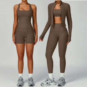 Women Tracksuit 2PCS Yoga Suit Sports Set Quick-Drying Gym Set Running Workout Zipper Long Sleeve Sports Shorts Yoga Clothing
